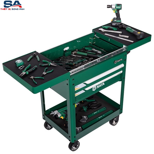 Xe đẩy dụng cụ 2 ngăn có nắp trượt Sata 95112 - Ảnh 3