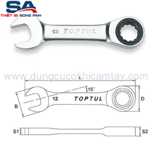 Cờ lê vòng miệng tự động ngắn​​ 8mm Toptul AOAB0808