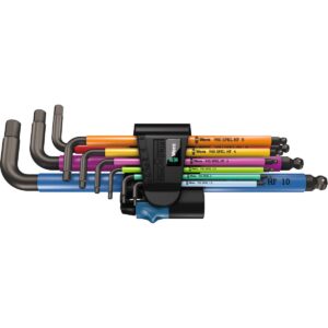 BỘ LỤC GIÁC NHIỀU MÀU WERA HEX-PLUS 9 CÂY THÂN PHỦ ĐEN ĐẦU CÓ BI GIỮ 05022210001