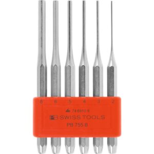 BỘ ĐỤC CHỐT 6 CÁI PB SWISS TOOLS MẠ CHROME ĐỰNG TRONG KẸP NHỰA PB 755.B
