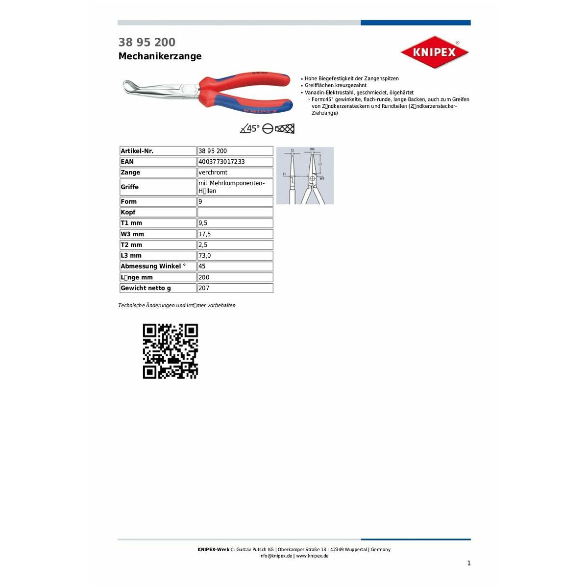KÌM MŨI CONG DẠNG TRÒN DÀI MẠ CHROME 200MM KNIPEX 38 95 200 - Ảnh 6