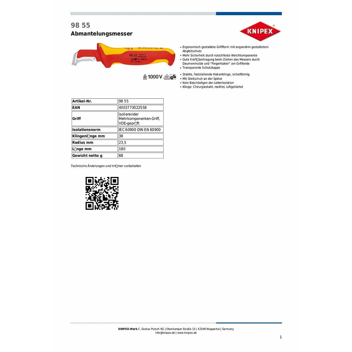 DAO RỌC CÁP 98 55 CÁCH ĐIỆN 1000V KNIPEX - Ảnh 6