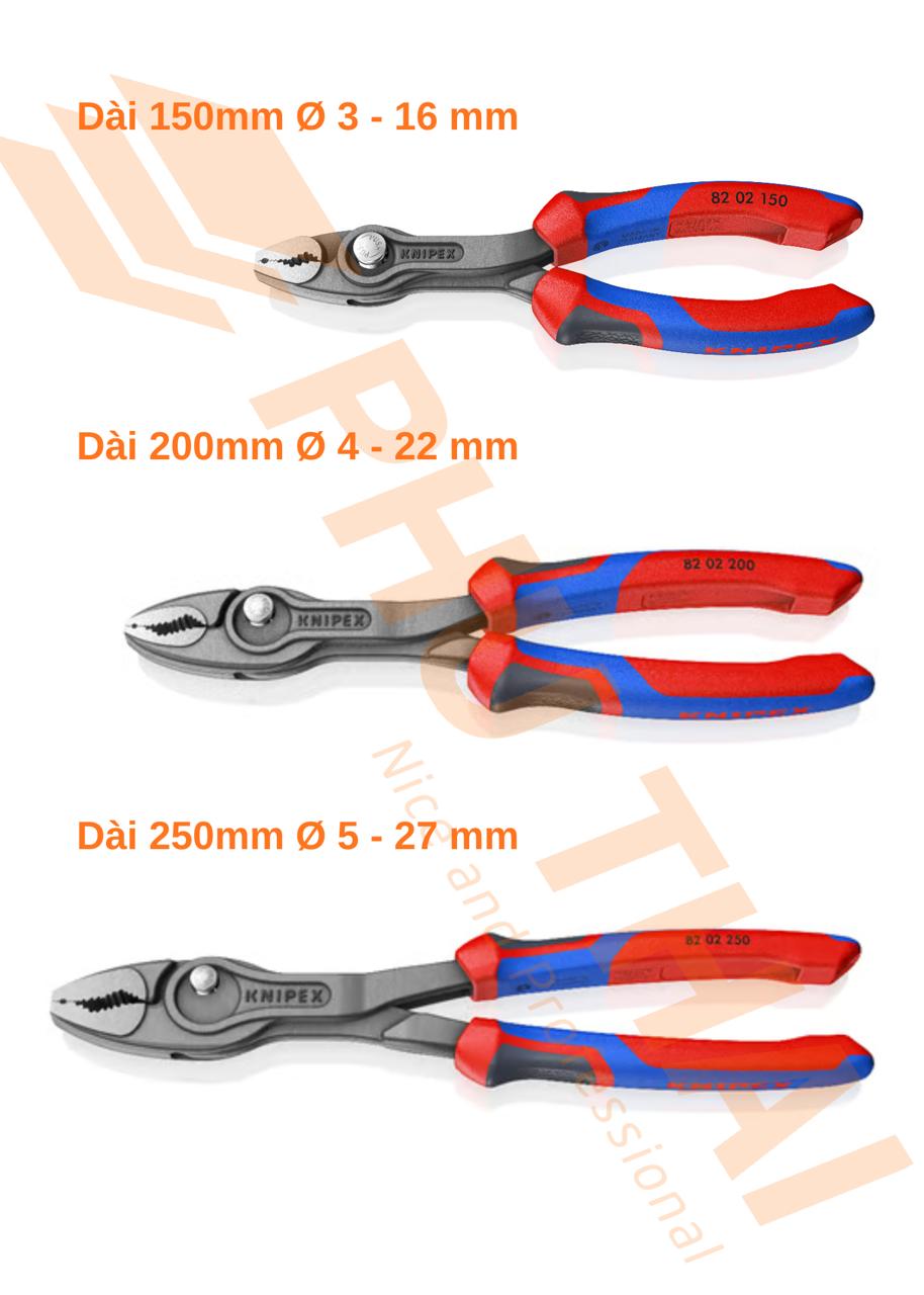 KÌM KNIPEX TWIN GRIP KHỚP TRƯỢT VỚI TAY CẦM NHỰA ĐA THÀNH PHẦN CÓ GỜ 82 02 200 - Ảnh 5