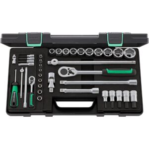 SOCKET SET 1/4 +1/2 SQ/DR 38 PCS